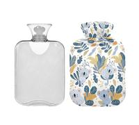 Bolsa de agua caliente con cubierta suave, bolsa de agua caliente de 1 litro para calambres menstruales, alivio del dolor de cuello y hombros, terapia de frío y calor, lindo koala y hojas tropicales