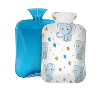 Bolsa de agua caliente con cubierta suave, bonitos elefantes azules de 2 litros, bolsas de agua caliente para aliviar el dolor, calambres, calentador de pies y manos, menstrual