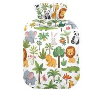 Bolsa de agua caliente con cubierta suave calentador de pies con funda suave lindo animales de la selva leones bolsa de agua caliente para cuello, hombros y calambres menstruales, tamaño mediano
