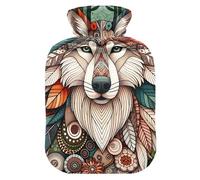Bolsa de agua caliente con cubierta suave, calentador de pies y manos, boho, lobo floral, bolsa de agua caliente para aliviar el dolor, pequeña
