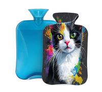 Bolsa de agua caliente con cubierta suave, diseño de gato colorido con pintura al óleo de 2 litros, bolsas de agua caliente para aliviar el dolor, calambres, calentador de pies y manos, menstrual