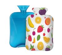 Bolsa de agua caliente con cubierta suave, estampado de muchas frutas, bolsa de agua caliente de 2 litros para aliviar el dolor, calentador de manos y pies