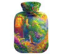 Bolsa de agua caliente con cubierta suave para calentar los pies, pintura al óleo, gato caminando, bolsa de agua caliente para cuello, hombros y calambres menstruales, pequeña