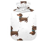 Bolsa de agua caliente con cubierta suave para calentar los pies y las manos, bonita bolsa de agua caliente para perro salchicha marrón, para compresas frías y calientes, pequeña