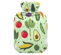 Bolsa de agua caliente con cubierta suave para calentar los pies y las manos, verde vegetal, bolsa de agua caliente para compresas frías y calientes, tamaño mediano
