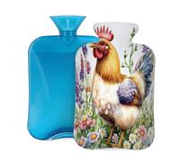 Bolsa de agua caliente con cubierta suave, pintura de gallina, gallo y flores, bolsa de agua caliente de 2 litros para aliviar el dolor, calambres, calentador de pies de mano, menstrual