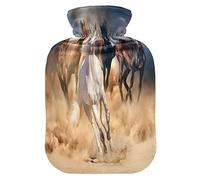 Bolsa de agua caliente con diseño de animales de caballo corriendo con funda, bolsa de agua caliente transparente de 1 litro, compresa fría caliente, ideal para calambres, espalda, hombros, alivio del
