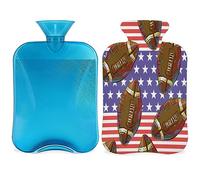 Bolsa de agua caliente con diseño de banderas de fútbol de Estados Unidos con funda esponjosa, botella de fútbol de gran capacidad, bolsa de agua para noches acogedoras, alivio del dolor, espalda,