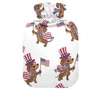 Bolsa de agua caliente con diseño de banderas de perro salchicha con funda suave, calentador de manos y pies, regalo de invierno, bolsa de agua caliente para alivio del dolor de cuello y hombros