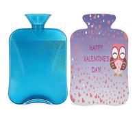 Bolsa de agua caliente con diseño de búho para el día de San Valentín con funda esponjosa, botella de búho de gran capacidad, bolsa de agua para noches acogedoras, alivio del dolor, espalda, cuello y