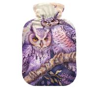 Bolsa de agua caliente con diseño de búhos y lavanda con funda suave para cuello, hombros y calambres menstruales, pequeña