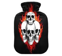 Bolsa de agua caliente con diseño de calaveras con fuego con funda de forro polar suave, bolsa de agua caliente para aliviar el dolor de cuello y hombros, terapias frías y calientes, talla L