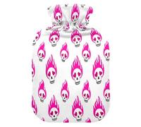 Bolsa de agua caliente con diseño de calaveras con fuego con funda de forro polar suave, bolsa de agua caliente para aliviar el dolor de cuello y hombros, terapias frías y calientes, talla L