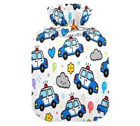 Bolsa de agua caliente con diseño de caricatura azul de policía con cubierta suave, compresa cálida de 2 litros para calambres menstruales, calambres menstruales, bolsas de agua Caliente para Dolores