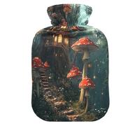 Bolsa de agua caliente con diseño de casa de árbol de elfo de hongos rojos con funda de forro polar suave, bolsa de agua caliente para aliviar el dolor de cuello y hombros, terapias frías y calientes,