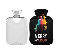 Bolsa de agua caliente con diseño de ciervo de goteo, con tapa suave, bolsa de agua de 2 L para calentar manos, pies, alivio del dolor, bolsa caliente para dolores menstruales