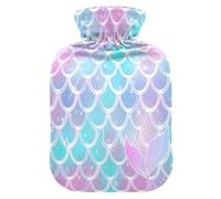 Bolsa de agua caliente con diseño de cola de sirena con funda de forro polar suave, bolsa de agua caliente para aliviar el dolor de cuello y hombros, terapias frías y calientes, talla S