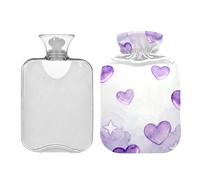 Bolsa de agua caliente con diseño de corazón morado de San Valentín con cubierta suave, bolsa calentadora de 2 L para aliviar el dolor de cuello y hombros, bolsas de agua Caliente para Dolores