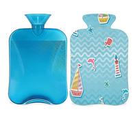 Bolsa de agua caliente con diseño de delfines marinos y estrellas de mar con funda esponjosa, 2 l, gran capacidad, bolsa de agua para noches acogedoras, alivio del dolor, espalda, cuello y hombros