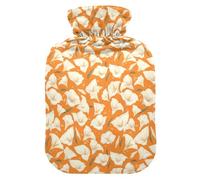 Bolsa de agua caliente con diseño de dibujos animados de lirios blancos amarillos con cubierta suave, compresas calientes de 2 litros para el cuerpo para la artritis