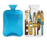 Bolsa de agua caliente con diseño de Egipto antiguo con funda, botella de gran capacidad de 2 L, bolsa de agua para noches acogedoras, alivio del dolor, espalda, cuello y hombros