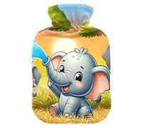Bolsa de agua caliente con diseño de elefantes de dibujos animados, bolsa de agua caliente para compresas frías y calientes, 1 litro