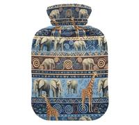 Bolsa de agua caliente con diseño de elefantes de jirafas con funda suave, bolsa de agua caliente para calentar la cama del pie, alivio del dolor, pequeña
