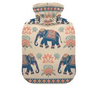 Bolsa de agua caliente con diseño de elefantes y flores florales con cubierta suave, calentador de pies y manos, bolsa de agua caliente para calambres menstruales, pequeña