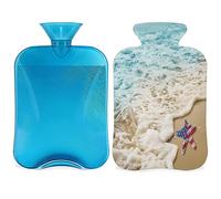 Bolsa de agua caliente con diseño de estrella de mar con funda esponjosa, 2 l, gran capacidad, bandera de Estados Unidos, bolsa de agua para noches acogedoras, alivio del dolor, espalda, cuello y