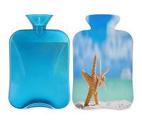 Bolsa de agua caliente con diseño de estrella de mar con funda esponjosa, 2 L, gran capacidad, bolsa de agua para noches acogedoras, alivio del dolor, espalda, cuello y hombros