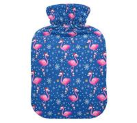 Bolsa de agua caliente con diseño de flamenco, color azul marino, con funda suave, bolsa de agua de 1 litro para calentador de manos y pies
