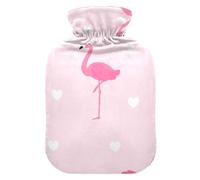 Bolsa de agua caliente con diseño de flamenco rosa con corazones blancos y funda suave y cálida para cama de invierno, cuello y hombros, 1 L