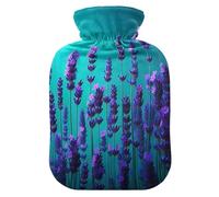 Bolsa de agua caliente con diseño de flor de lavanda, color verde azulado, con funda suave, para calambres menstruales, pequeña