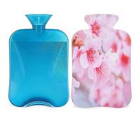 Bolsa de agua caliente con diseño de flores de cerezo con cubierta esponjosa, botella de cerezo de gran capacidad, bolsa de agua para noches acogedoras, alivio del dolor de espalda, cuello y hombros