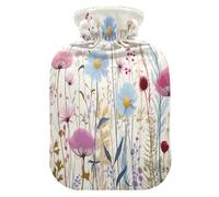 Bolsa de agua caliente con diseño de flores silvestres coloridas con funda de forro polar suave, bolsa de agua caliente para aliviar el dolor de cuello y hombros, terapias frías y calientes, talla S
