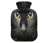 Bolsa de agua caliente con diseño de gato negro con funda de forro polar suave, bolsa de agua caliente para aliviar el dolor de cuello y hombros, terapias frías y calientes, talla S