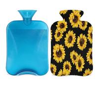 Bolsa de agua caliente con diseño de girasoles florales con funda, estilo Shabby Chic Sunflowe, bolsa de agua caliente de 2 litros para aliviar el dolor, cuello y hombros, manos, pies, compresa