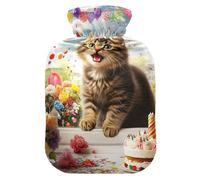 Bolsa de agua caliente con diseño de globos coloridos para tartas, gatos, con funda de terciopelo, bolsa de agua caliente para cuello, hombros y calambres menstruales, 2 litros