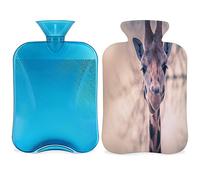 Bolsa de agua caliente con diseño de jirafa con funda esponjosa, 2 L, gran capacidad, botella de animales de jirafa, bolsa de agua para noches acogedoras, alivio del dolor, espalda, cuello y hombros