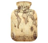 Bolsa de agua caliente con diseño de mapa del mundo vintage con funda de forro polar suave, bolsa de agua caliente para aliviar el dolor de cuello y hombros, terapias frías y calientes, talla S