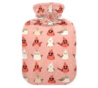 Bolsa de agua caliente con diseño de pájaros rojos y blancos con funda suave, bolsa de compresión caliente de 1 litro para calentador de abdomen