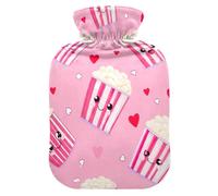 Bolsa de agua caliente con diseño de palomitas de maíz rosa con funda suave, bolsa de agua caliente para aliviar el dolor de cuello y hombros, pequeña