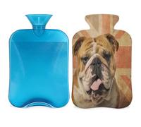 Bolsa de agua caliente con diseño de perro bulldog inglés con tapa, bolsa de agua caliente de 2 L para aliviar el dolor, cuello y hombros, calentador de manos y pies