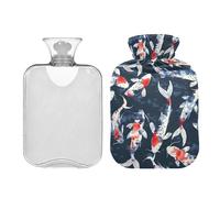 Bolsa de agua caliente con diseño de pez azul oscuro y rojo de acuarela con funda, 1 litro, bonitas bolsas de agua caliente para calambres abdominales, cuello y hombros, alivio del dolor de cintura