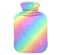 Bolsa de agua caliente con diseño de rayas arcoíris pastel con funda suave, bolsa de agua caliente para aliviar el dolor, pequeña