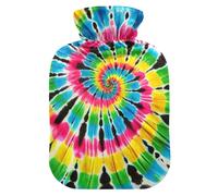 Bolsa de agua caliente con diseño de remolino de teñido anudado con cubierta suave, calentador de manos, pies, regalo de invierno, bolsa de agua caliente para alivio del dolor de cuello y hombros, 2