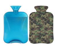 Bolsa de agua caliente con diseño de textura de camuflaje con cubierta esponjosa, botella de camuflaje de gran capacidad de 2 litros, bolsa de agua para noches acogedoras, alivio del dolor, espalda,