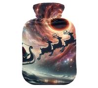 Bolsa de agua caliente con diseño de trineo de Papá Noel con funda de terciopelo suave, bolsa de agua caliente para aliviar el dolor de cuello y hombros (2 L)