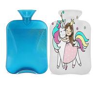 Bolsa de agua caliente con diseño de unicornio de dibujos animados y princesa, con funda esponjosa, 2 litros, botella de unicornio de gran capacidad, bolsa de agua para noches acogedoras, alivio del