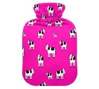 Bolsa de agua caliente con diseño de vacas de dibujos animados con funda de forro polar suave, bolsa de agua caliente para aliviar el dolor de cuello y hombros, terapias frías y calientes, talla L
